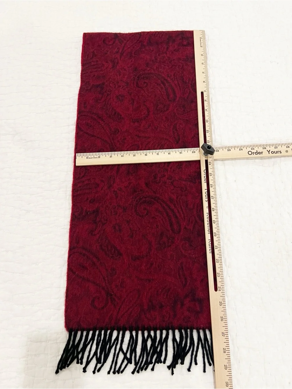 Hilltop Cashmere Scarf Red Floral Paisley Fringe Rectangular Made In Scotland